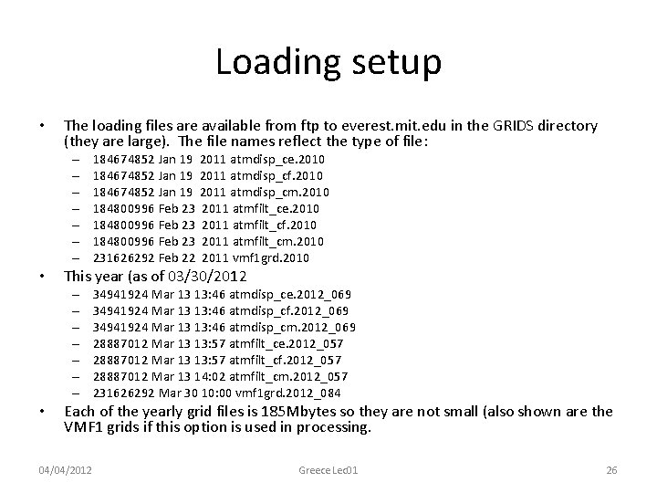 Loading setup • The loading files are available from ftp to everest. mit. edu