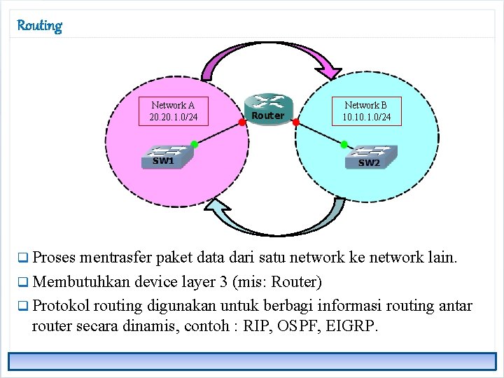 Routing Network A 20. 1. 0/24 q Proses Network B 10. 1. 0/24 mentrasfer