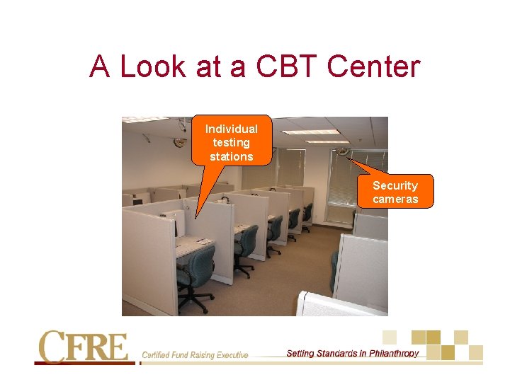A Look at a CBT Center Individual testing stations Security cameras 