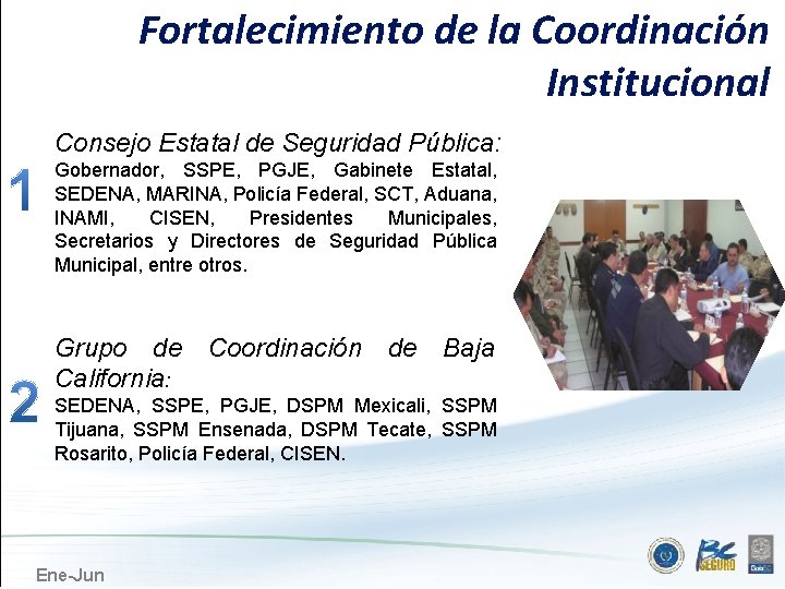 Fortalecimiento de la Coordinación Institucional Consejo Estatal de Seguridad Pública: Gobernador, SSPE, PGJE, Gabinete