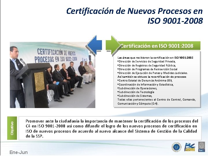 Certificación de Nuevos Procesos en ISO 9001 -2008 Certificación en ISO 9001: 2008 Objetivo