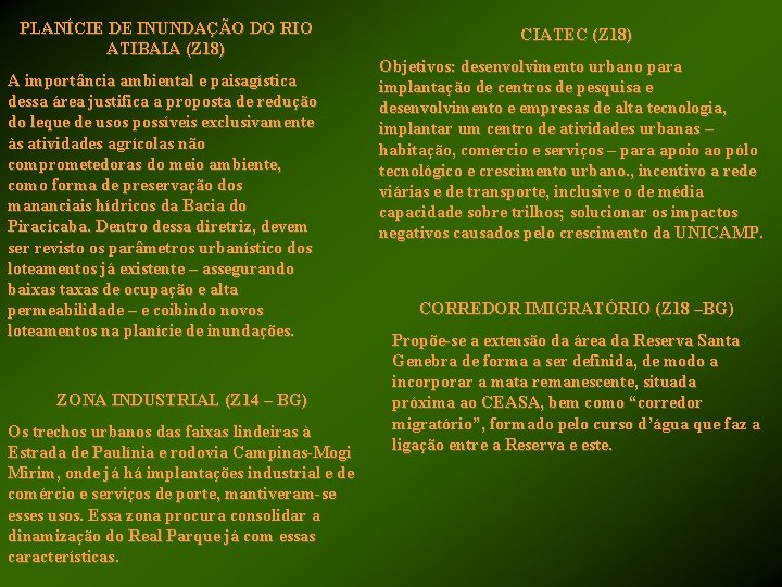 PLANÍCIE DE INUNDAÇÃO DO RIO ATIBAIA (Z 18) A importância ambiental e paisagística dessa