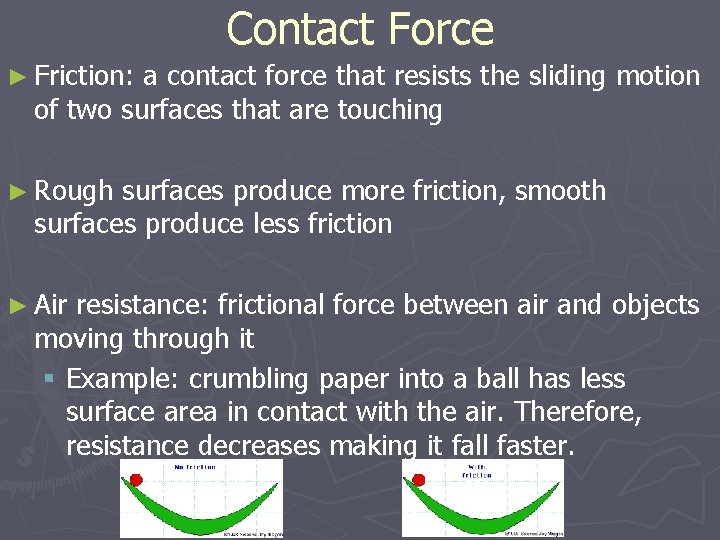 Contact Force ► Friction: a contact force that resists the sliding motion of two