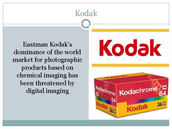 Kodak Eastman Kodak’s dominance of the world market for photographic products based on chemical