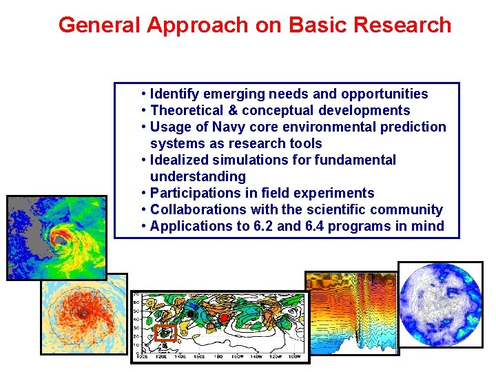 General Approach on Basic Research • Identify emerging needs and opportunities • Theoretical &