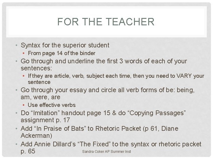 FOR THE TEACHER • Syntax for the superior student • From page 14 of