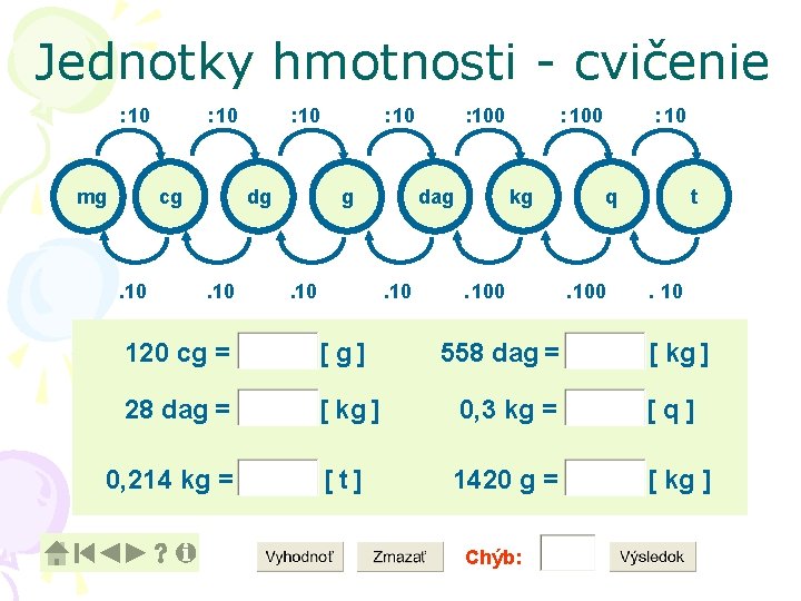 Jednotky hmotnosti - cvičenie : 10 mg : 10 cg . 10 : 10 Jednotky hmotnosti - cvičenie : 10 mg : 10 cg . 10 : 10