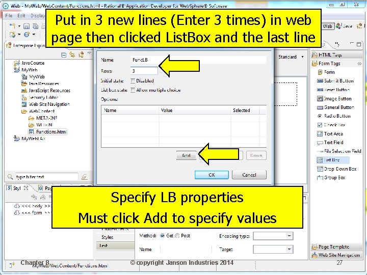 Put in 3 new lines (Enter 3 times) in web page then clicked List.