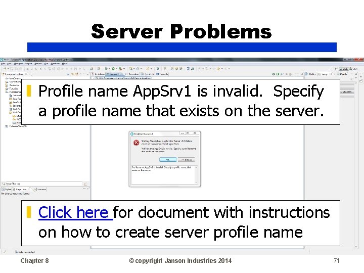 Server Problems ▮ Profile name App. Srv 1 is invalid. Specify a profile name