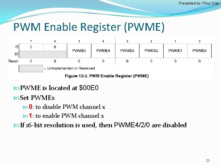 Presented by: Phuc Dao PWM Enable Register (PWME) PWME is located at $00 E