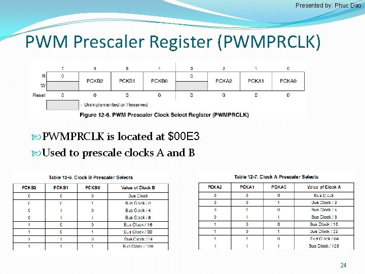 Presented by: Phuc Dao PWM Prescaler Register (PWMPRCLK) PWMPRCLK is located at $00 E