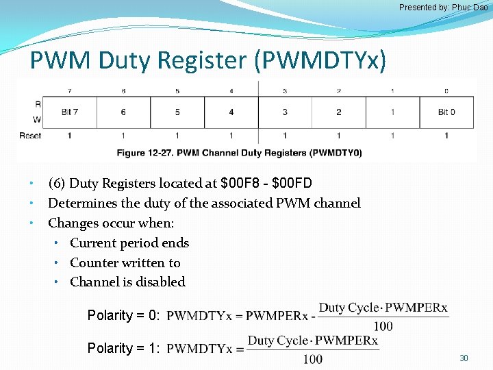 Presented by: Phuc Dao PWM Duty Register (PWMDTYx) • • • (6) Duty Registers