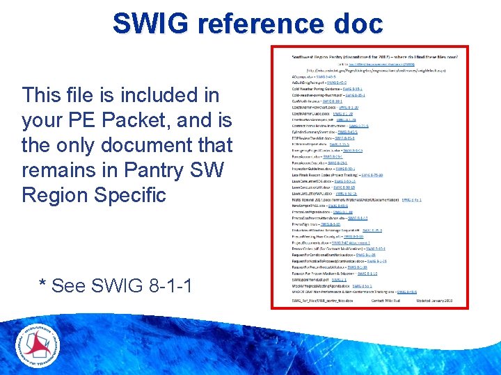 SWIG reference doc This file is included in your PE Packet, and is the
