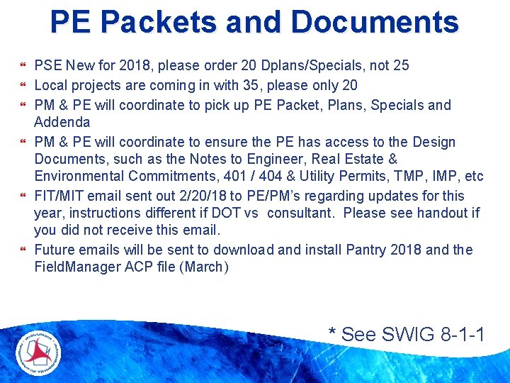 PE Packets and Documents PSE New for 2018, please order 20 Dplans/Specials, not 25