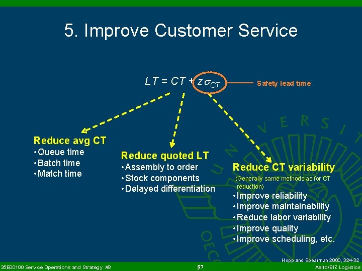 5. Improve Customer Service LT = CT + z CT Safety lead time Reduce