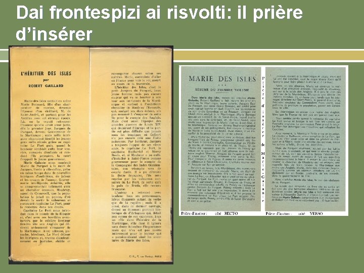 Dai frontespizi ai risvolti: il prière d’insérer 