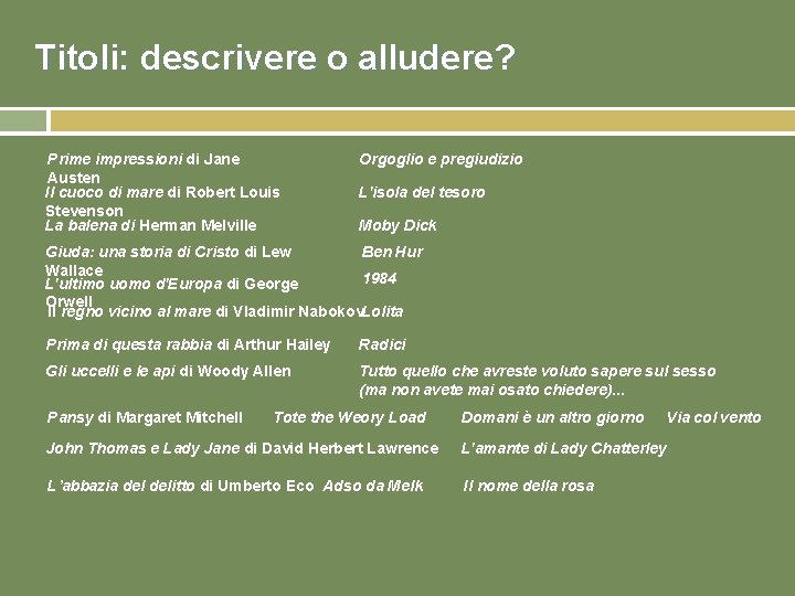 Titoli: descrivere o alludere? Prime impressioni di Jane Austen Il cuoco di mare di