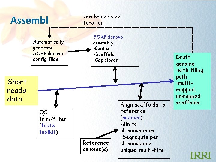 Assembl Automatically generate SOAP denovo config files New k-mer size iteration SOAP denovo assembly