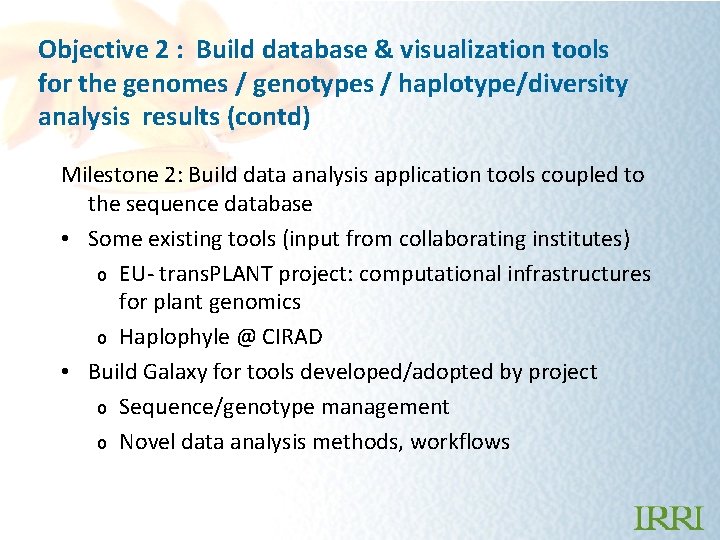 Objective 2 : Build database & visualization tools for the genomes / genotypes /