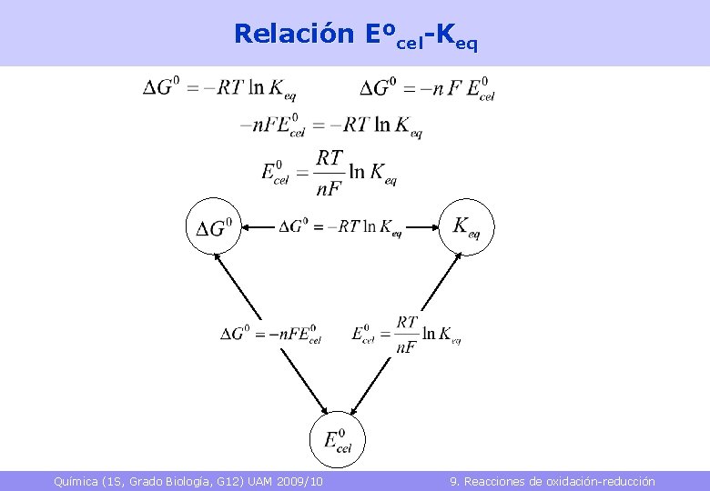 Relación Eºcel-Keq Química (1 S, Grado Biología, G 12) UAM 2009/10 9. Reacciones de