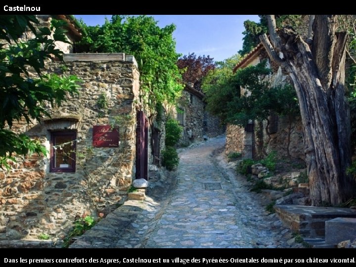 Castelnou Dans les premiers contreforts des Aspres, Castelnou est un village des Pyrénées-Orientales dominé