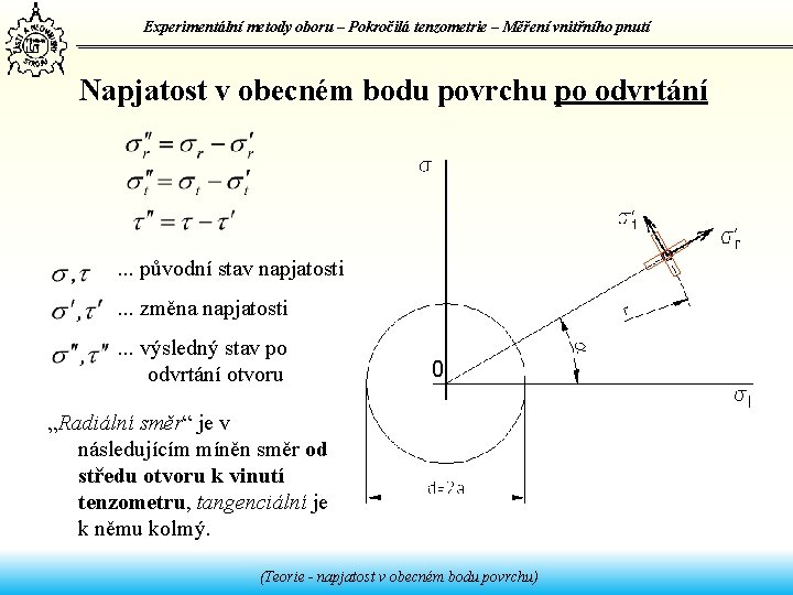 Experimentální metody oboru – Pokročilá tenzometrie – Měření vnitřního pnutí Napjatost v obecném bodu