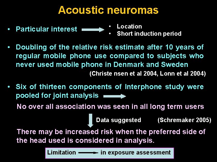 Acoustic neuromas • Particular interest • Location • Short induction period • Doubling of