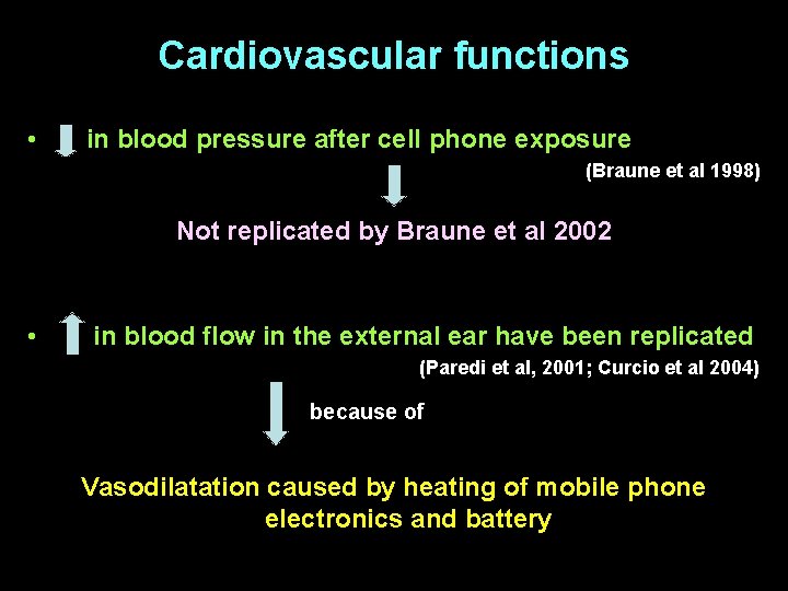 Cardiovascular functions • in blood pressure after cell phone exposure (Braune et al 1998)