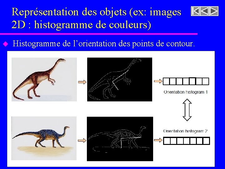 Représentation des objets (ex: images 2 D : histogramme de couleurs) u Histogramme de