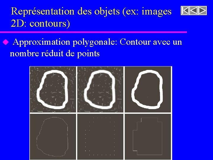 Représentation des objets (ex: images 2 D: contours) u Approximation polygonale: Contour avec un