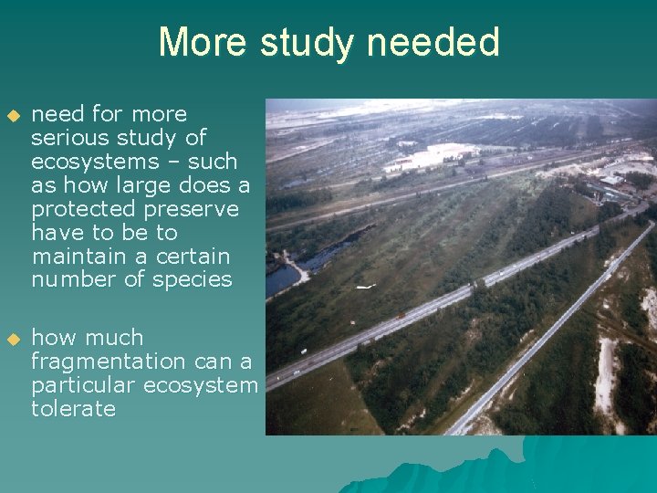 More study needed u need for more serious study of ecosystems – such as