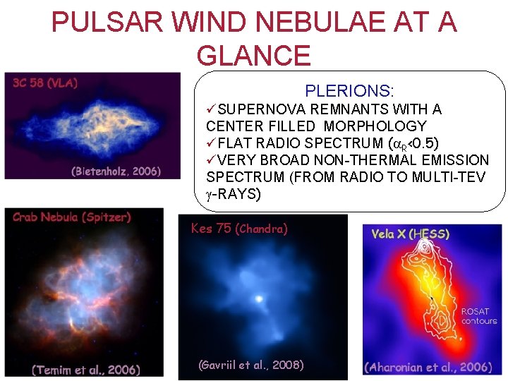 PULSAR WIND NEBULAE AT A GLANCE PLERIONS: üSUPERNOVA REMNANTS WITH A CENTER FILLED MORPHOLOGY