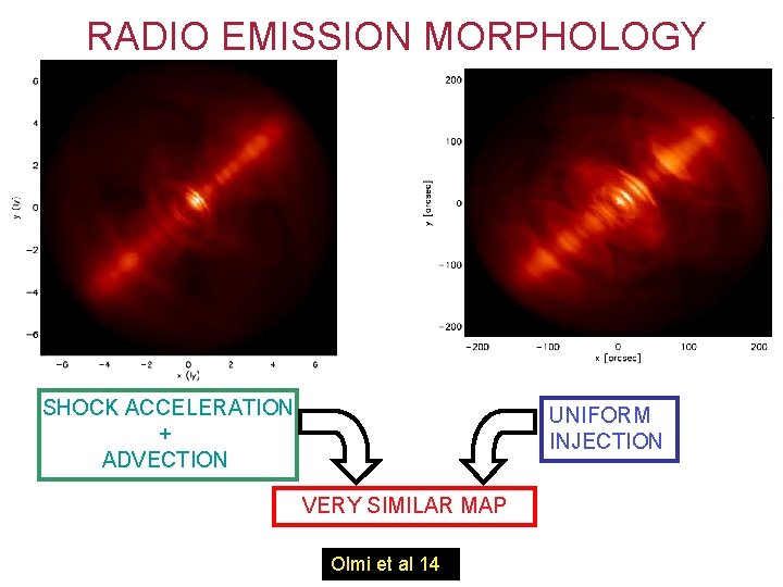 RADIO EMISSION MORPHOLOGY SHOCK ACCELERATION + ADVECTION UNIFORM INJECTION VERY SIMILAR MAP Olmi et RADIO EMISSION MORPHOLOGY SHOCK ACCELERATION + ADVECTION UNIFORM INJECTION VERY SIMILAR MAP Olmi et