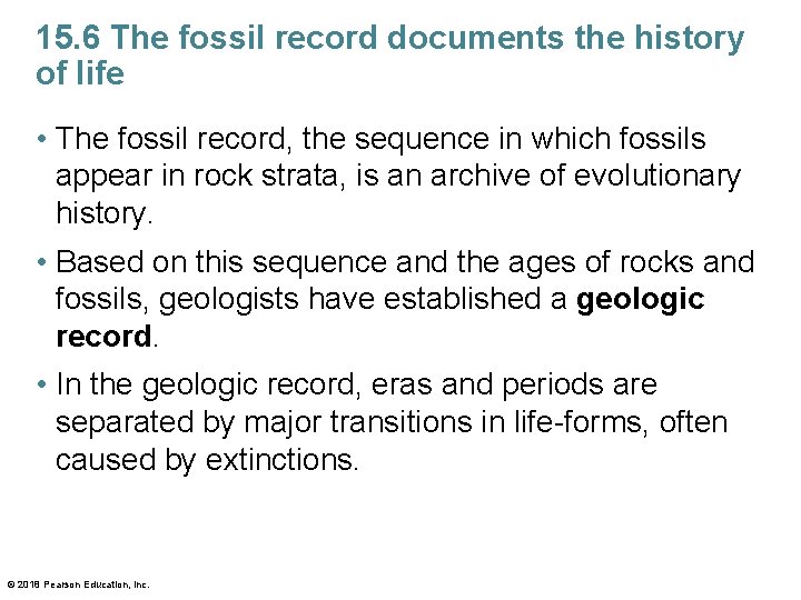 15. 6 The fossil record documents the history of life • The fossil record,