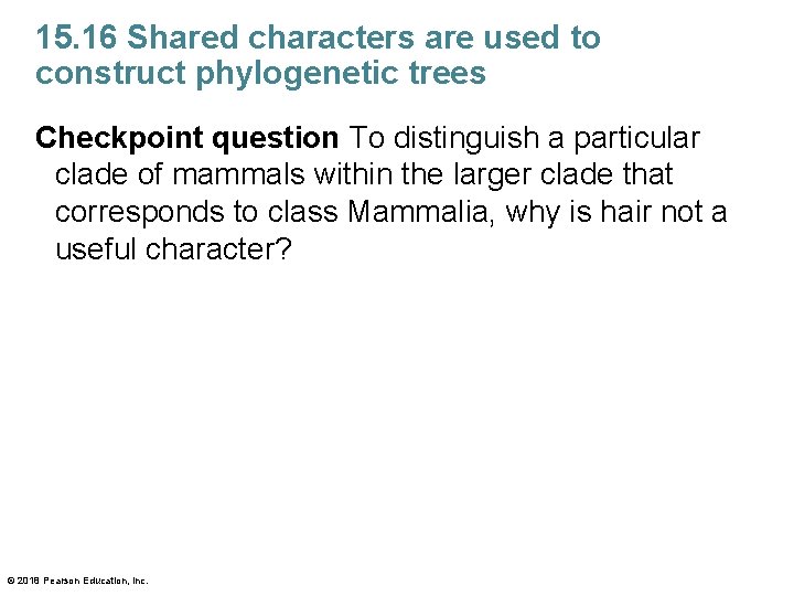 15. 16 Shared characters are used to construct phylogenetic trees Checkpoint question To distinguish