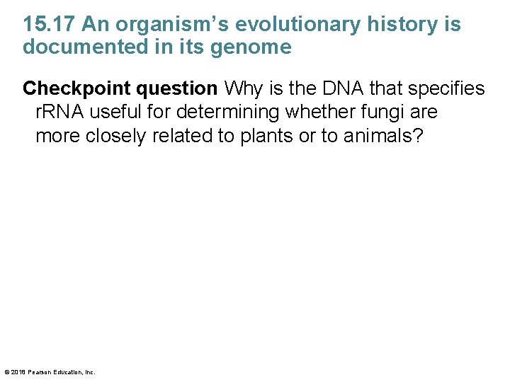 15. 17 An organism’s evolutionary history is documented in its genome Checkpoint question Why