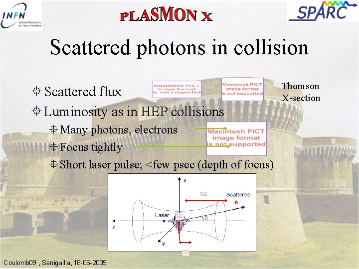 Scattered photons in collision Scattered flux Luminosity as in HEP collisions Many photons, electrons