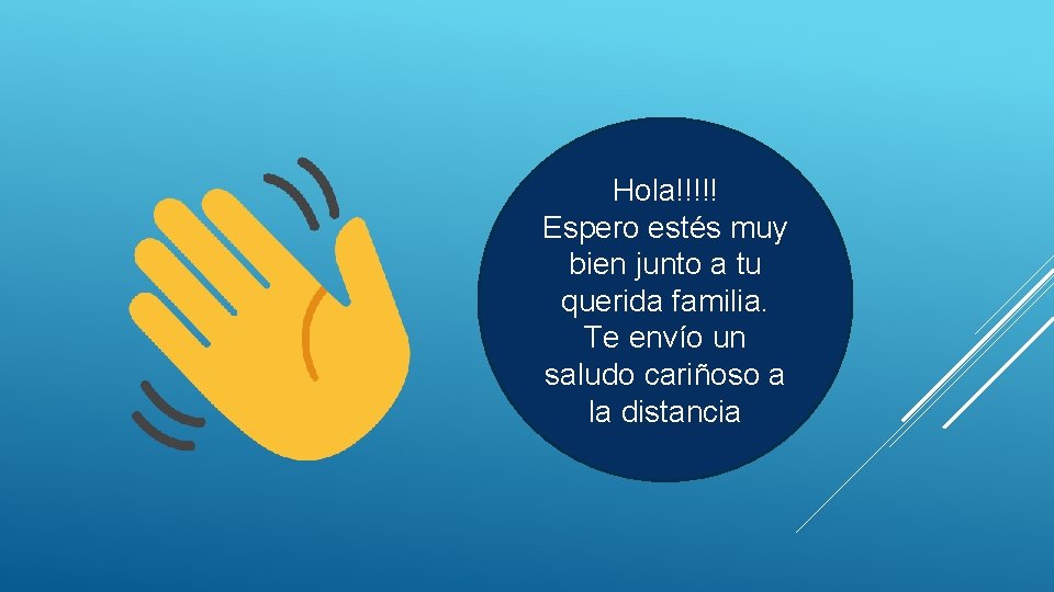 Hola!!!!! Espero estés muy bien junto a tu querida familia. Te envío un saludo