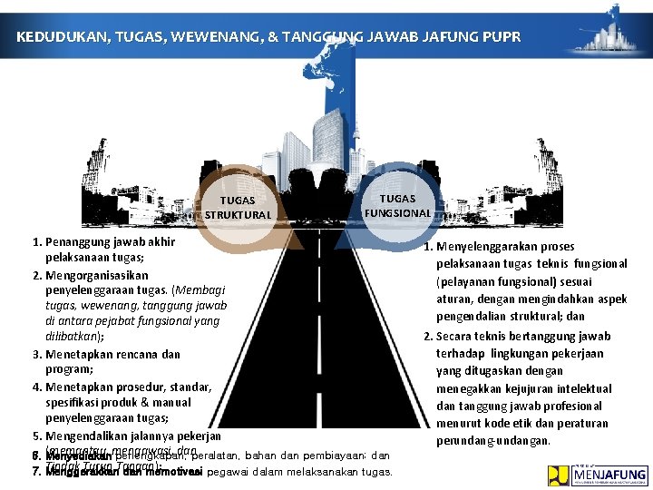 KEDUDUKAN, TUGAS, WEWENANG, & TANGGUNG JAWAB JAFUNG PUPR TUGAS STRUKTURAL TUGAS FUNGSIONAL 1. Penanggung