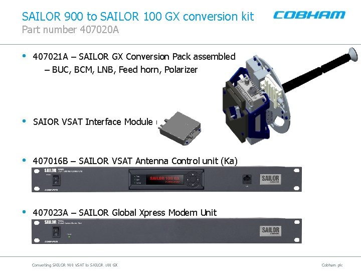 SAILOR 900 to SAILOR 100 GX conversion kit Part number 407020 A • 407021