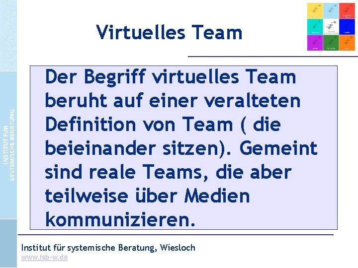 Virtuelles Team Der Begriff virtuelles Team beruht auf einer veralteten Definition von Team (