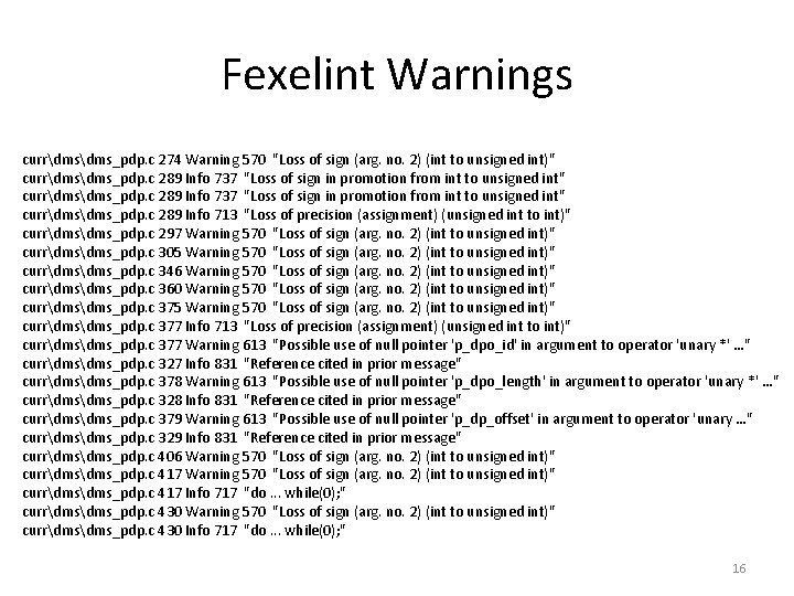 Fexelint Warnings currdms_pdp. c 274 Warning 570 "Loss of sign (arg. no. 2) (int