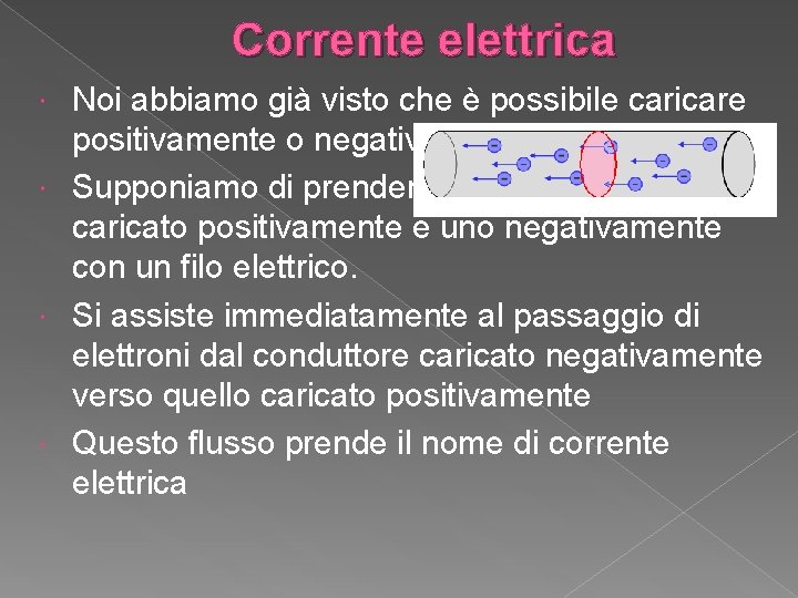 Corrente elettrica Noi abbiamo già visto che è possibile caricare positivamente o negativamente un