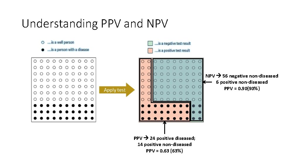 Understanding PPV and NPV 56 negative non-diseased 6 positive non-diseased PPV = 0. 90(90%)