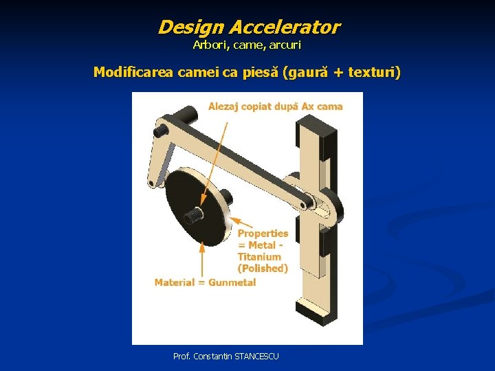 Design Accelerator Arbori, came, arcuri Modificarea camei ca piesă (gaură + texturi) Prof. Constantin