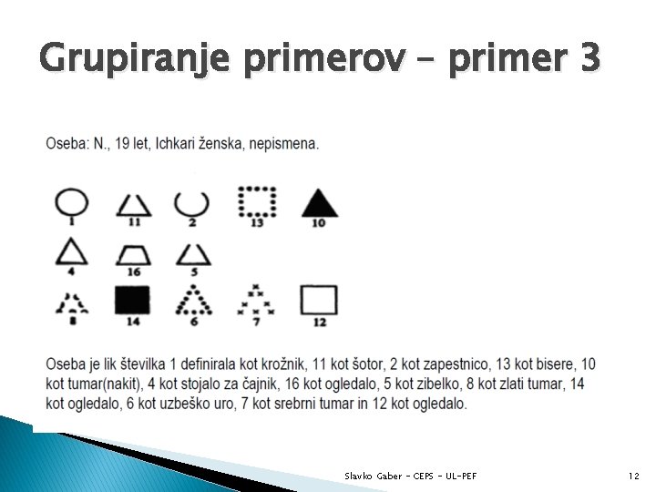 Grupiranje primerov – primer 3 Slavko Gaber - CEPS - UL-PEF 12 