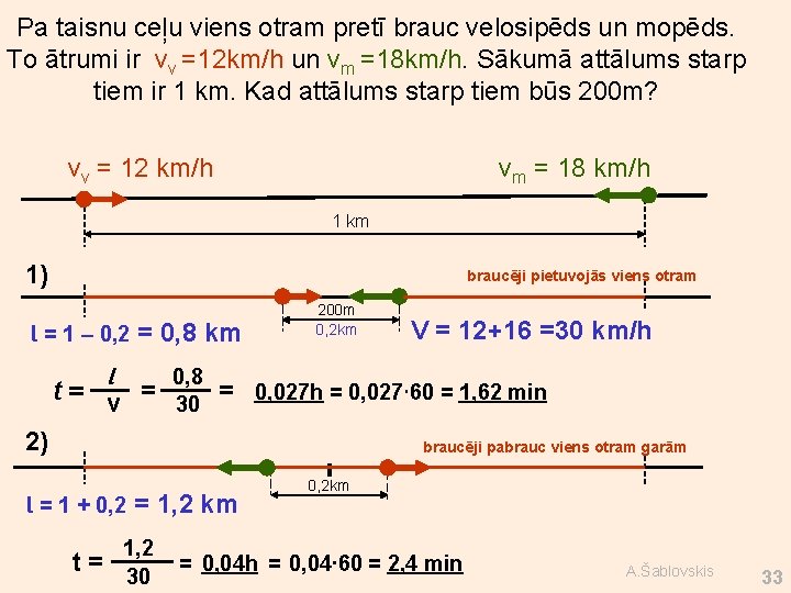 Pa taisnu ceļu viens otram pretī brauc velosipēds un mopēds. To ātrumi ir vv