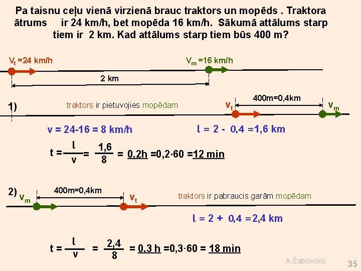 Pa taisnu ceļu vienā virzienā brauc traktors un mopēds. Traktora ātrums ir 24 km/h,