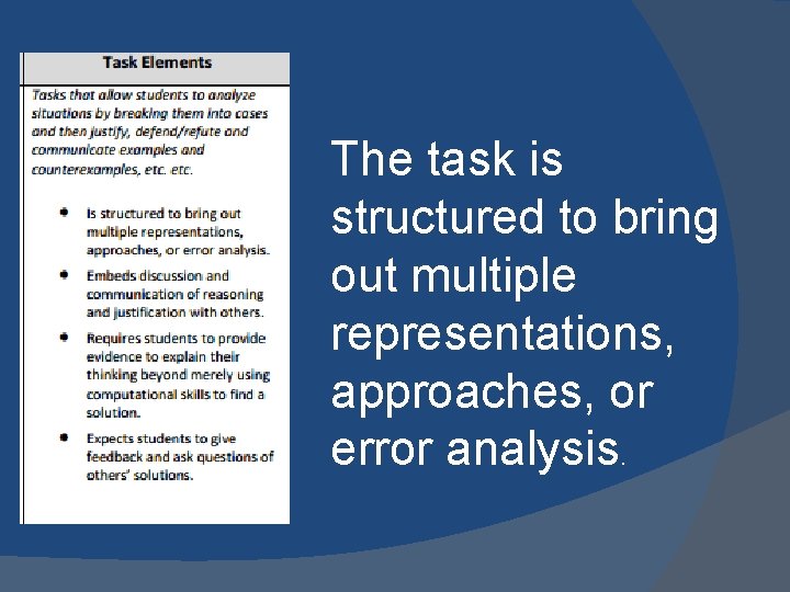 The task is structured to bring out multiple representations, approaches, or error analysis. 