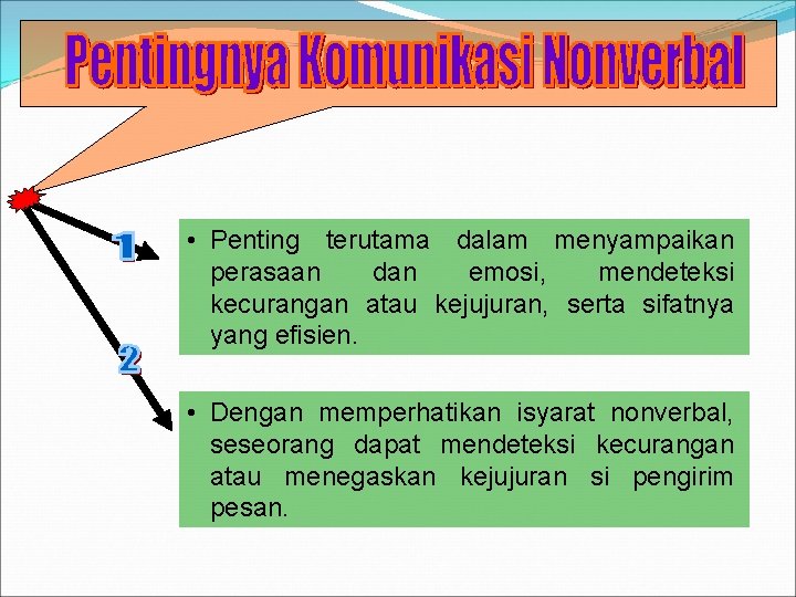  • Penting terutama dalam menyampaikan perasaan dan emosi, mendeteksi kecurangan atau kejujuran, serta